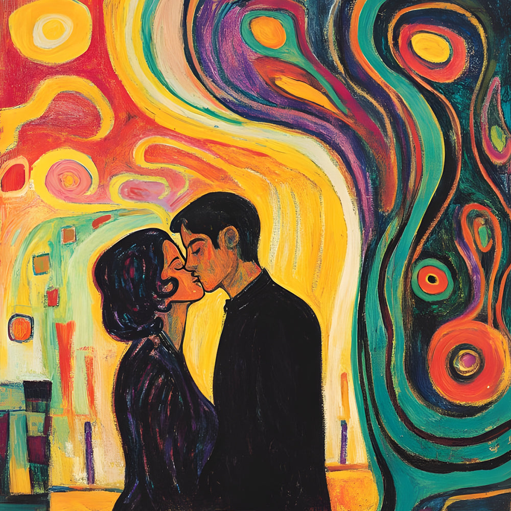 Vibrant abstract kiss couple cross stitch kit for beginners