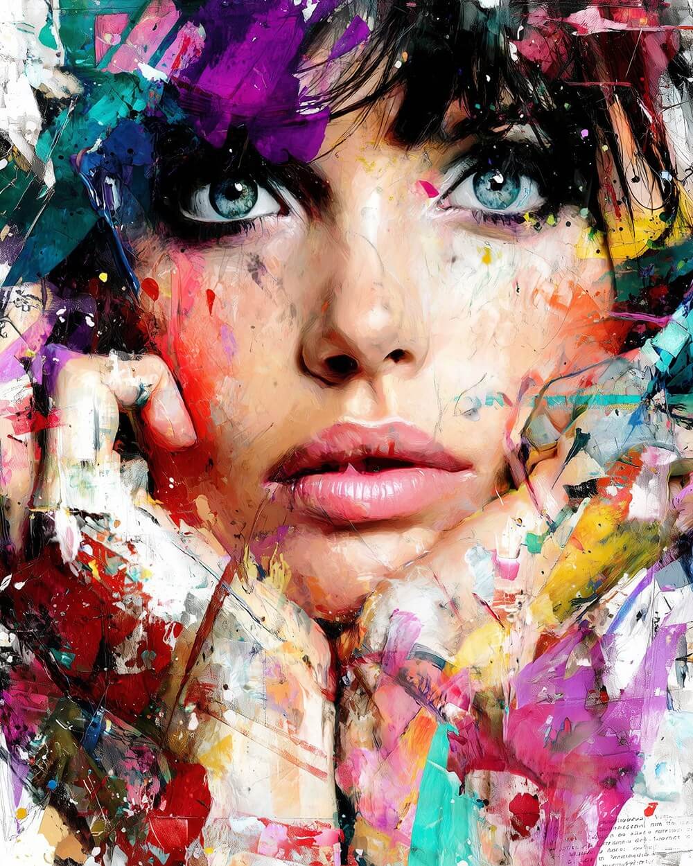 Vibrant abstract portrait cross stitch kit for beginners