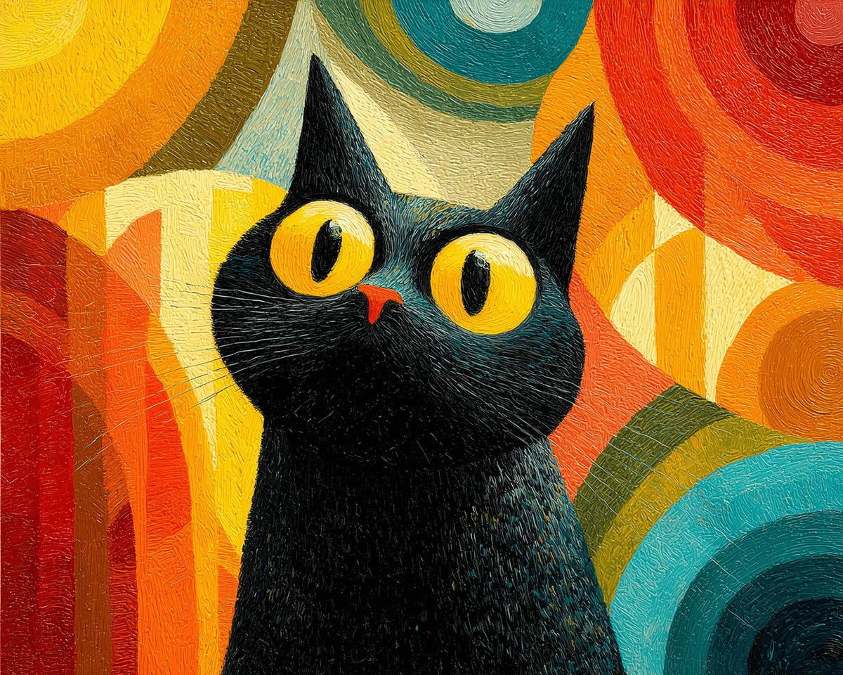 Vibrant black cat art cross stitch kit for beginners