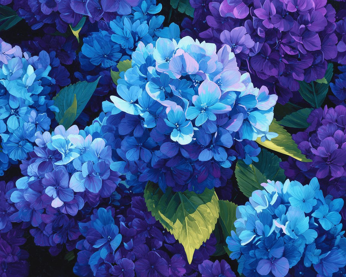 Vibrant blue hydrangea flowers cross stitch kit for beginners