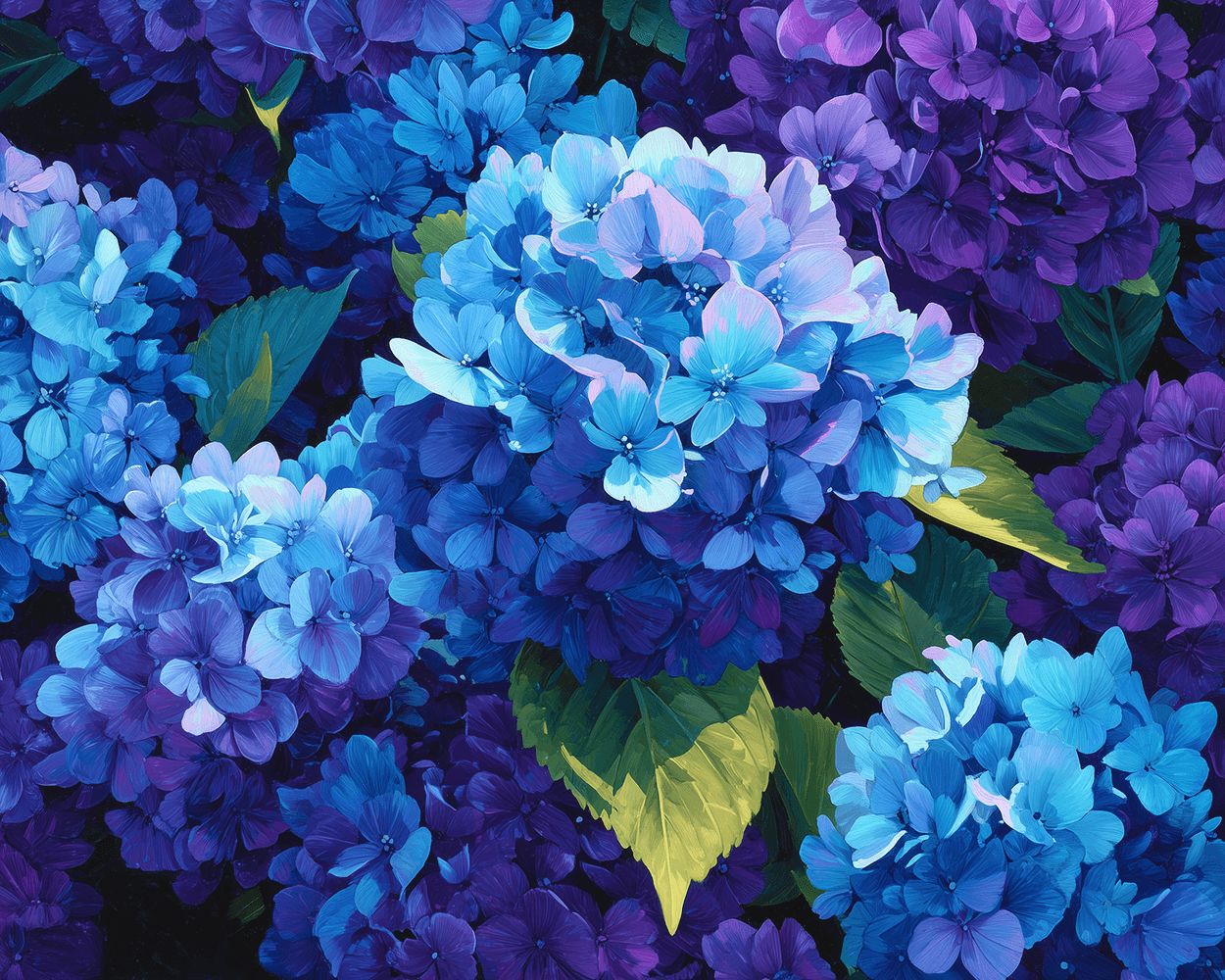 Vibrant blue hydrangea flowers cross stitch kit for beginners