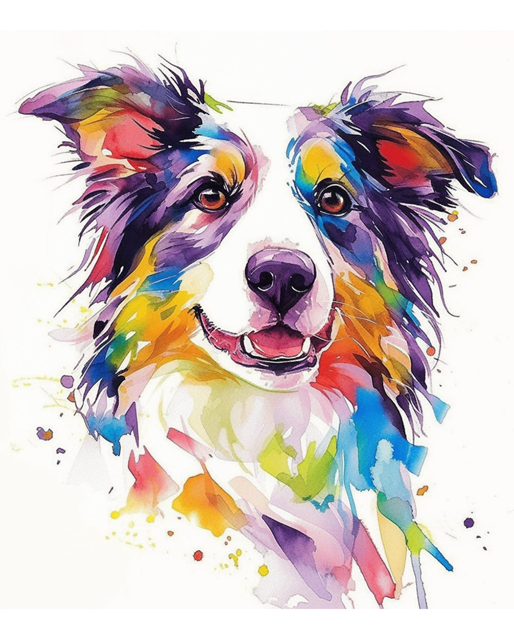Vibrant border collie watercolor cross stitch kit for beginners