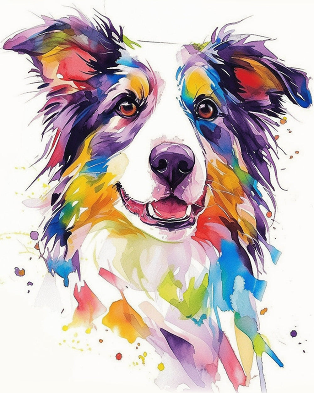 Vibrant border collie watercolor paint by numbers kit for beginners