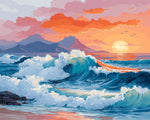 Vibrant coastal sunset cross stitch kit for beginners
