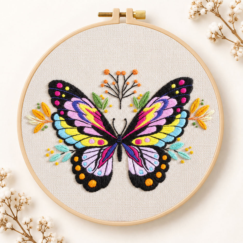 Vibrant colorful butterfly embroidery kit