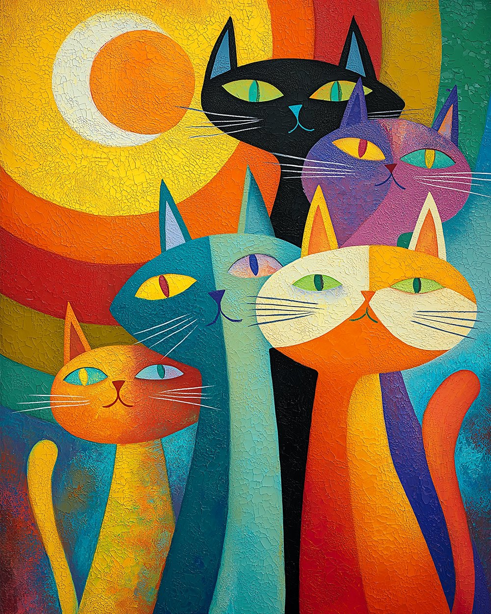Vibrant colorful cats cross stitch kit for beginners