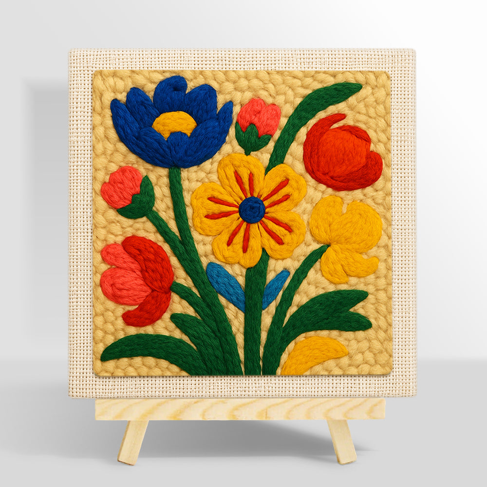 Vibrant colorful florals punch needle kit for beginners