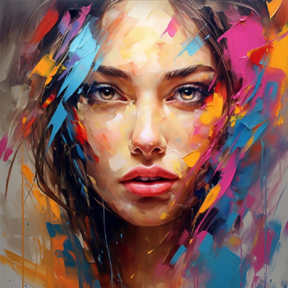 Vibrant colorful portrait cross stitch kit for beginners