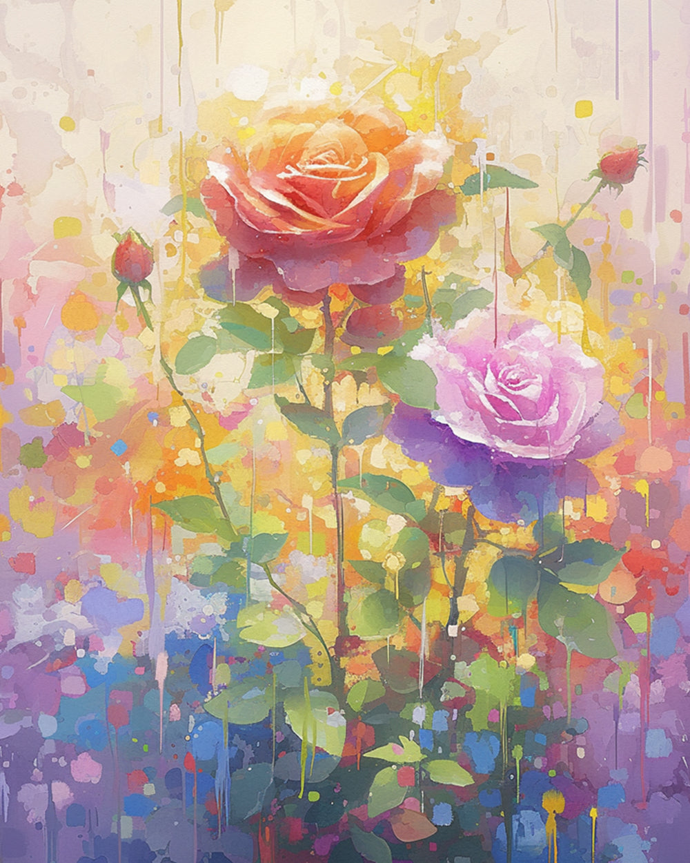 Vibrant colorful roses cross stitch kit for beginners