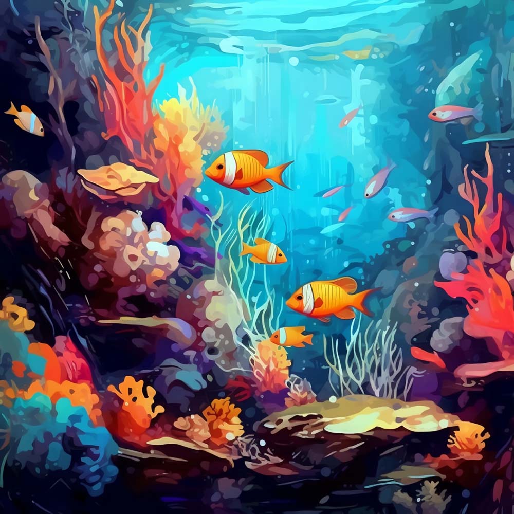 Vibrant coral reef ocean world cross stitch kit for beginners