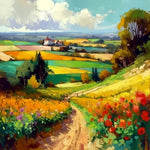 Vibrant countryside farmland cross stitch kit for beginners