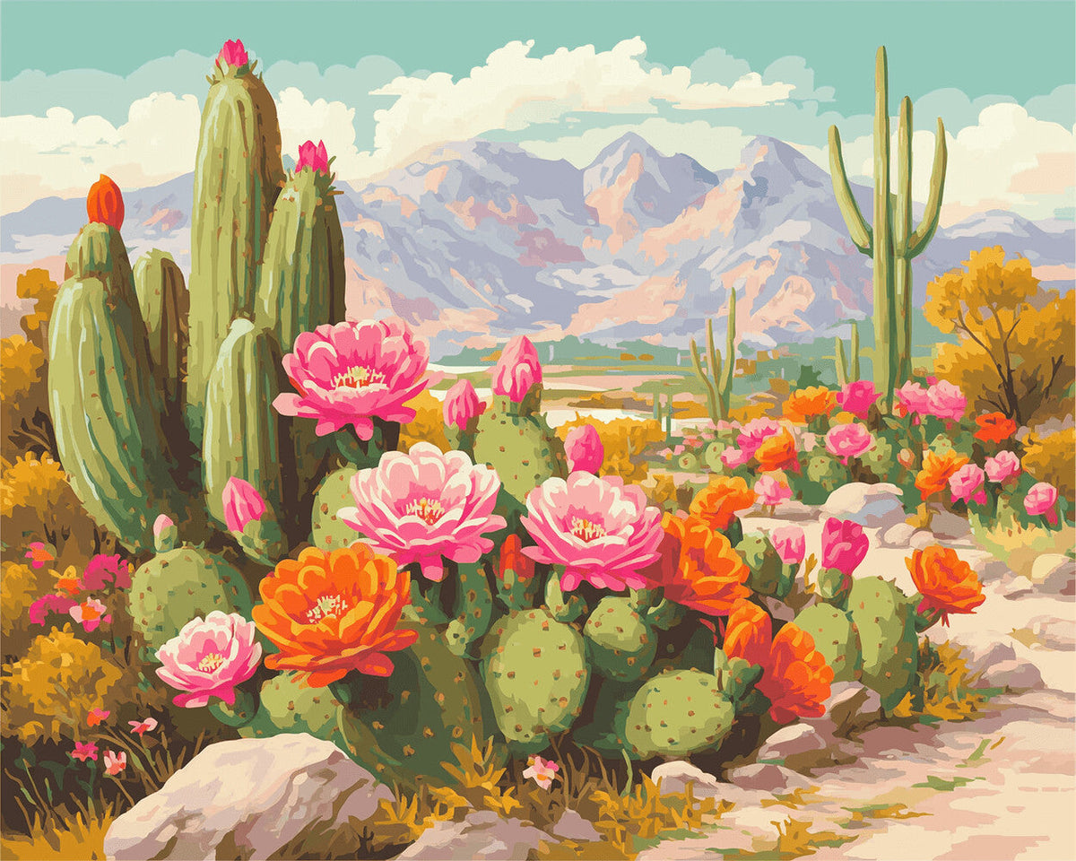 Vibrant desert cactus garden cross stitch kit for beginners