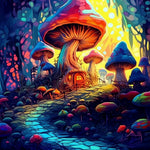 Vibrant fantasy mushroom land cross stitch kit for beginners