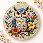Vibrant floral owl embroidery kit