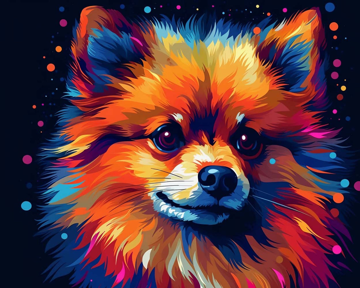 Vibrant fluffy pomeranian cross stitch kit for beginners