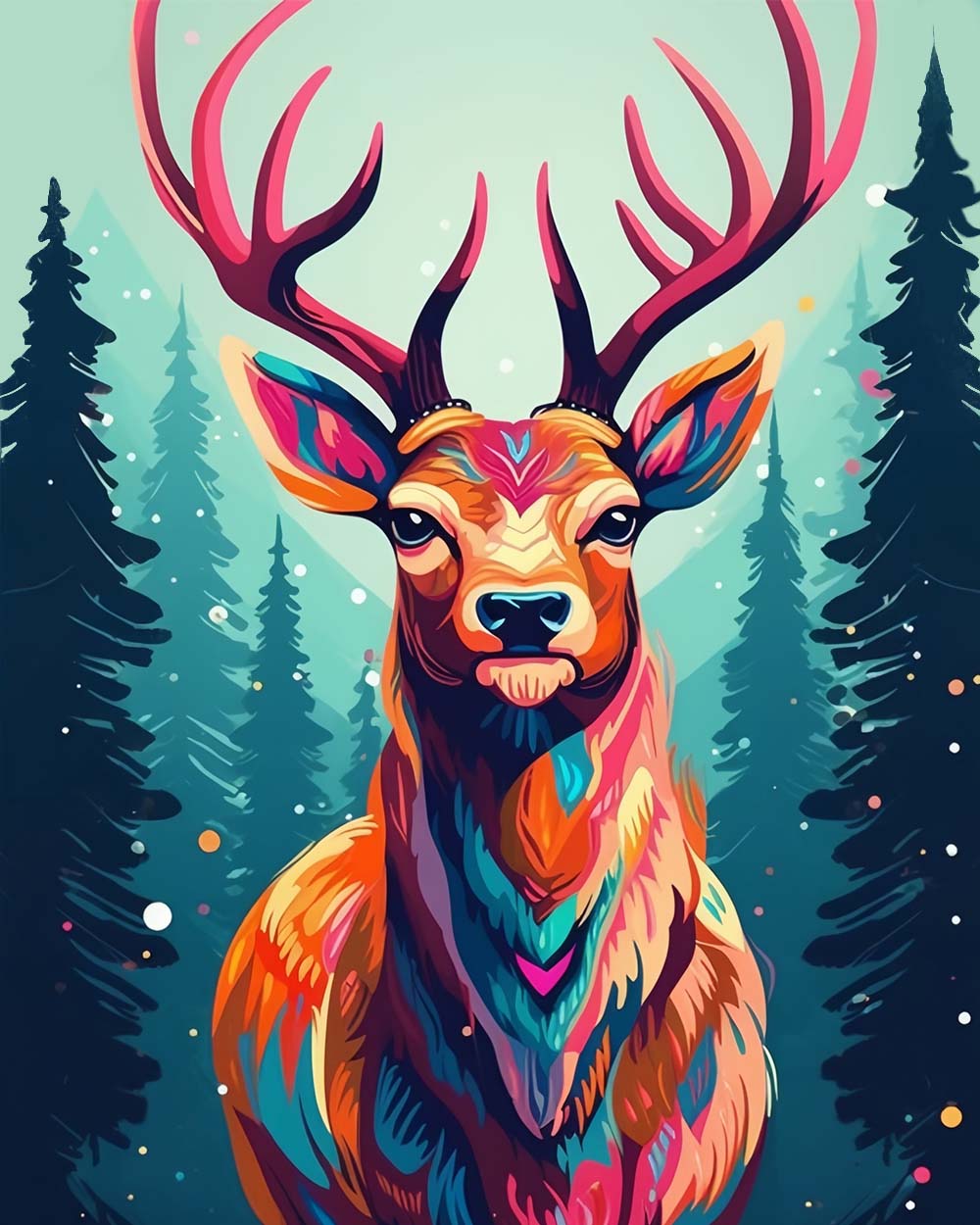Vibrant forest stag cross stitch kit for beginners