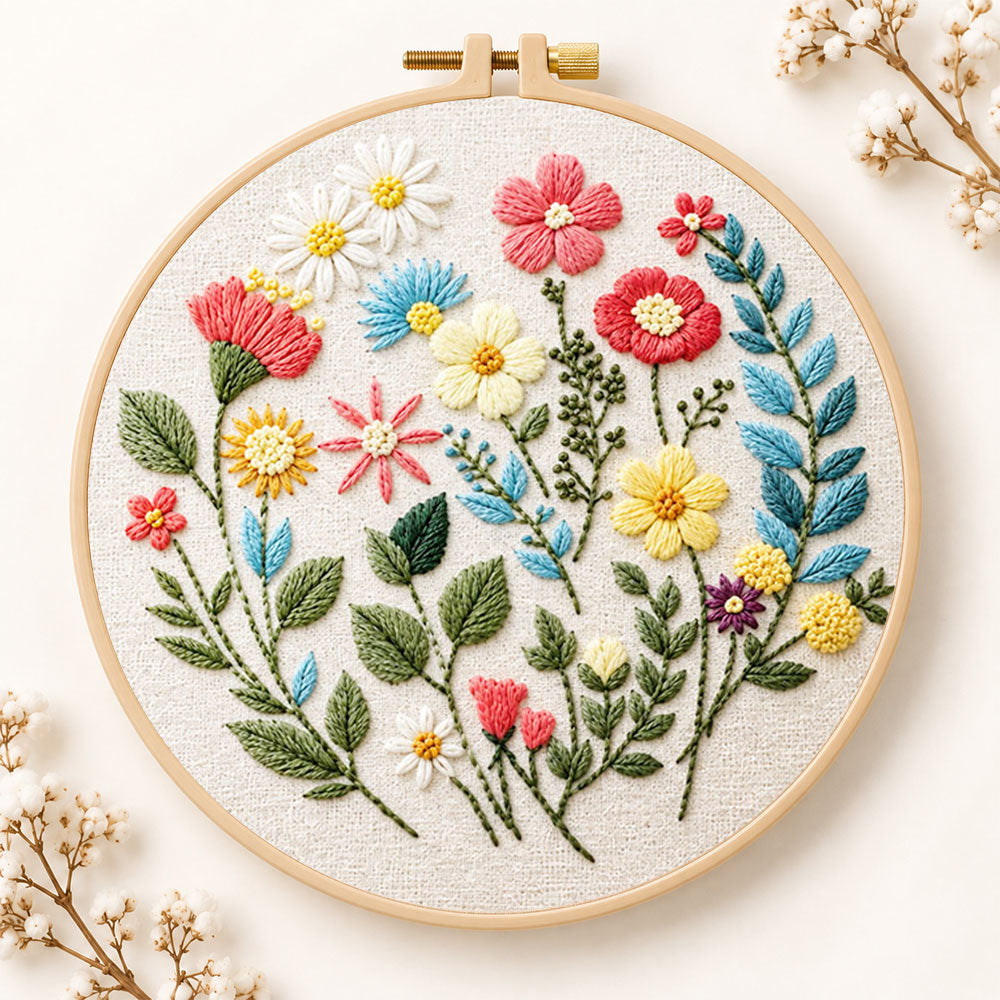 Vibrant garden sprigs embroidery kit