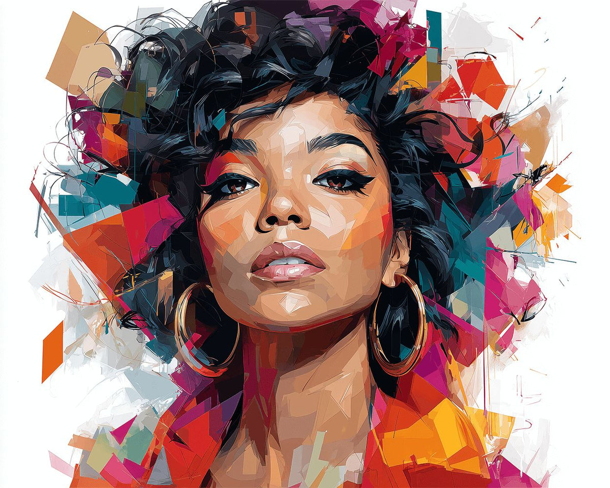 Vibrant geometric portrait cross stitch kit for beginners