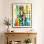 Finished vibrant heritage cross stitch artwork displayed as home decor
