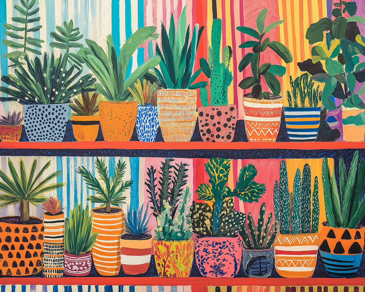 Vibrant houseplant collection cross stitch kit for beginners