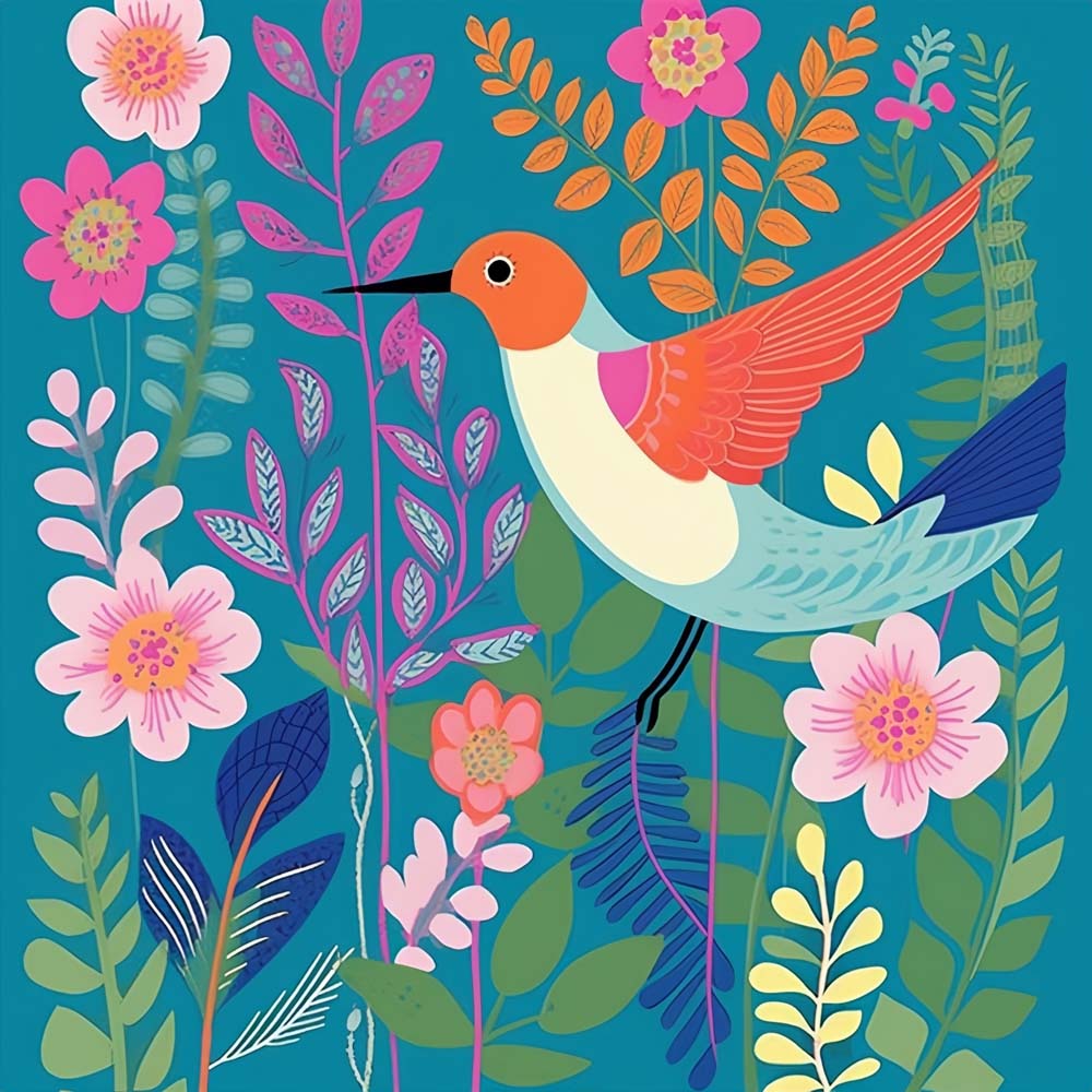 Vibrant hummingbird garden cross stitch kit for beginners