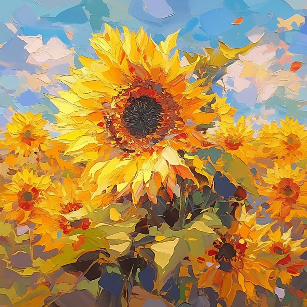Vibrant impasto sunflowers cross stitch kit for beginners