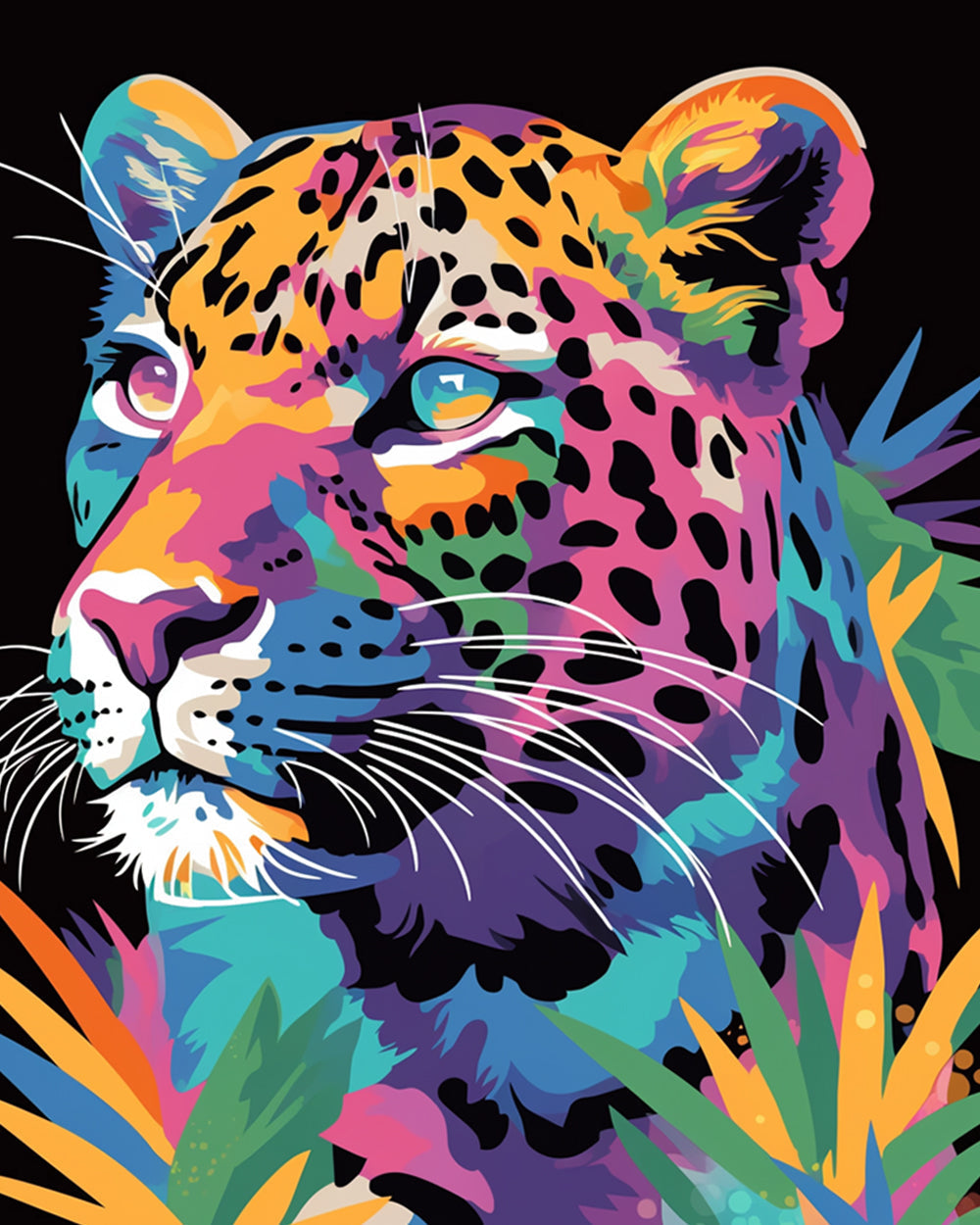 Vibrant leopard art cross stitch kit for beginners