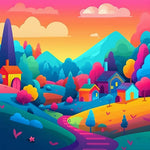 Vibrant mountain hamlet cross stitch kit for beginners