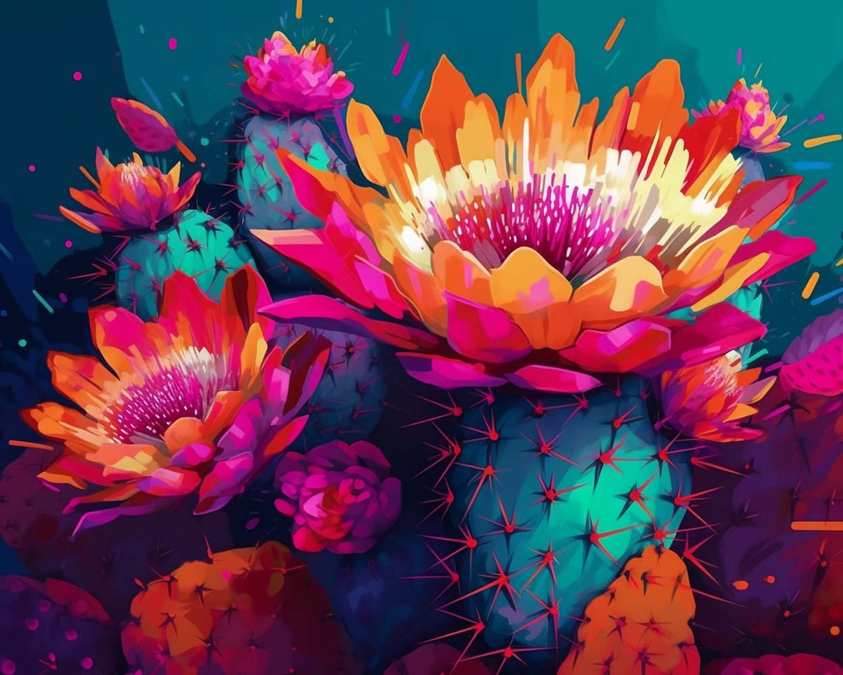 Vibrant neon cactus cross stitch kit for beginners