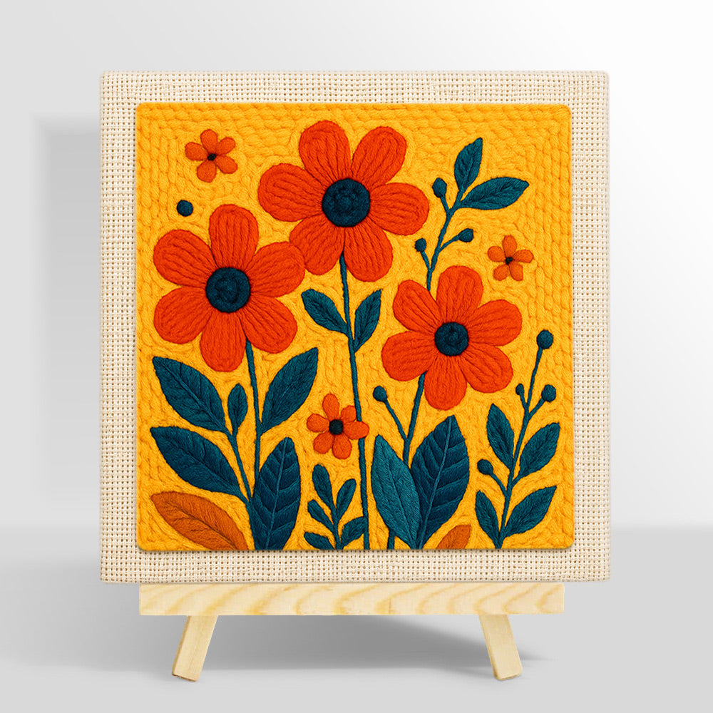 Vibrant orange florals punch needle kit for beginners