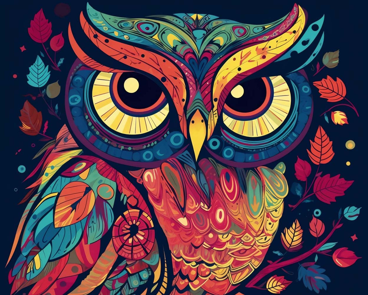 Vibrant patterned owl cross stitch kit for beginners