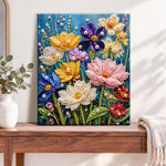 Finished vibrant pearl wildflowers pearl diamond painting artwork displayed as home decor