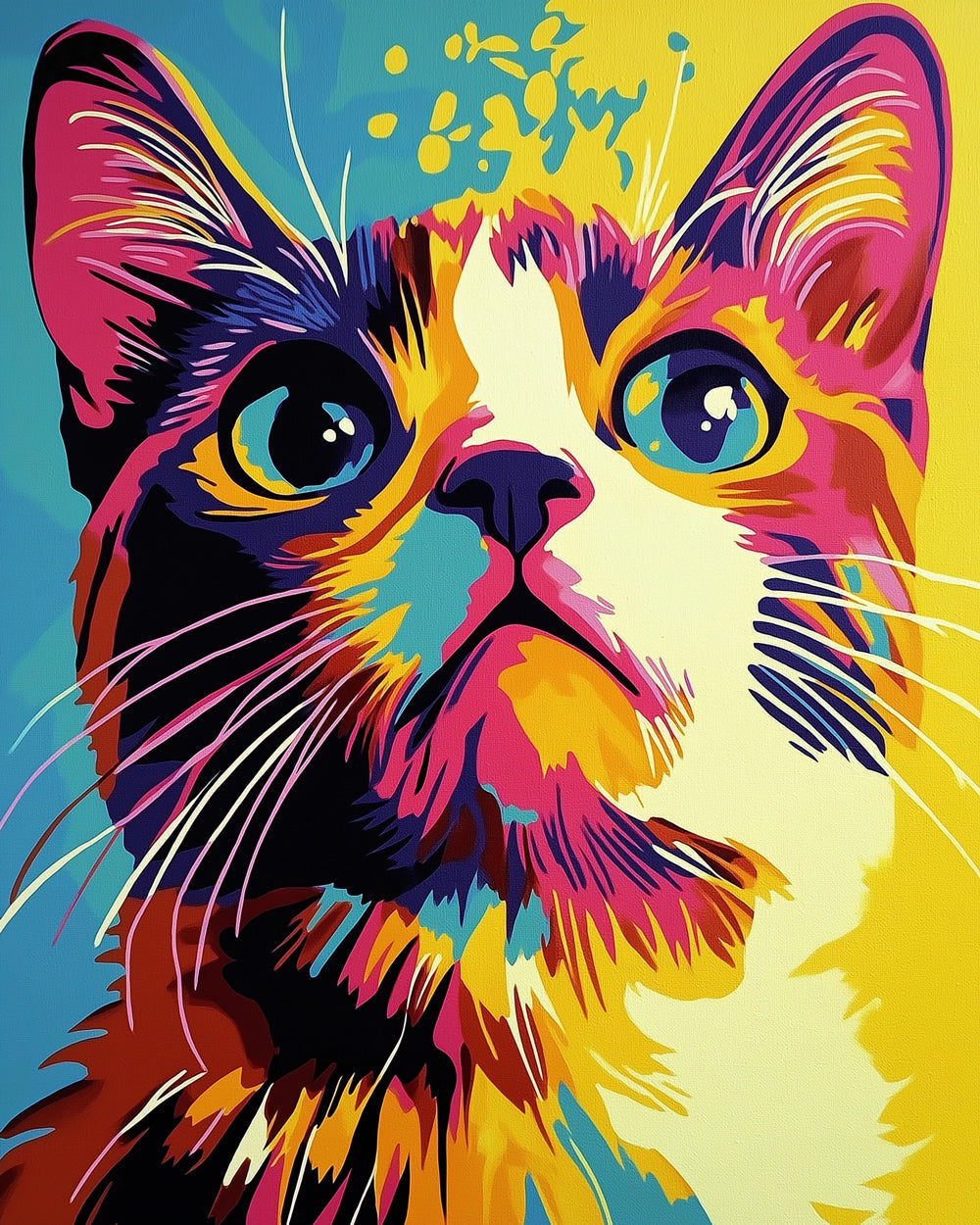Vibrant pop art cat cross stitch kit for beginners