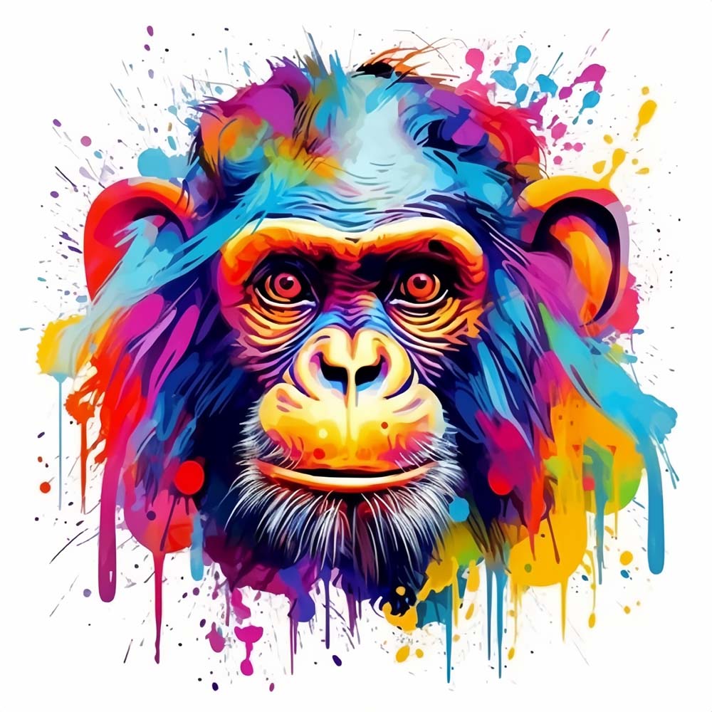 Vibrant pop‑art chimp portrait cross stitch kit for beginners