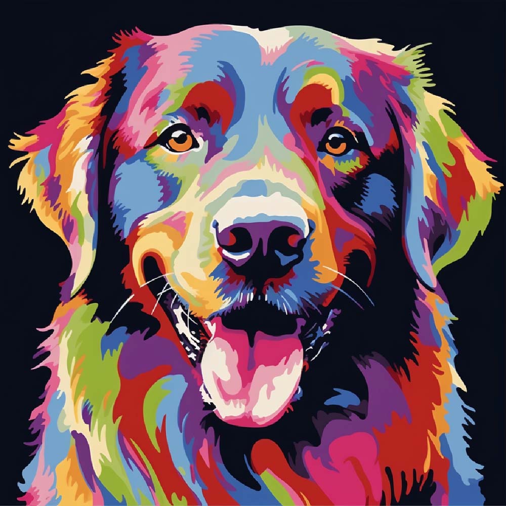 Vibrant pop art dog portrait cross stitch kit for beginners
