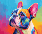 Vibrant pop art french bulldog cross stitch kit for beginners
