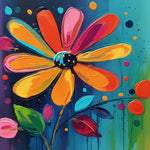 Vibrant pop flower on dark teal cross stitch kit for beginners