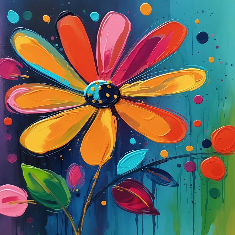 Vibrant pop flower on dark teal cross stitch kit for beginners