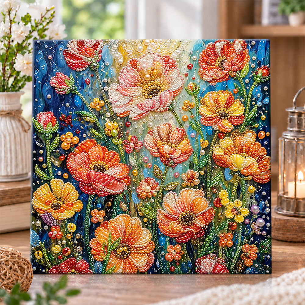 Vibrant poppy flowers pearl diamond painting kit for beginners
