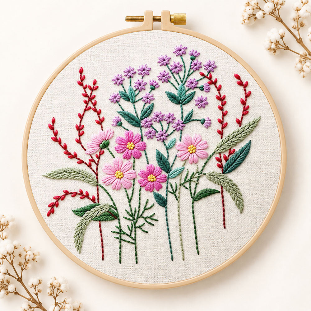 Vibrant purple floral embroidery kit