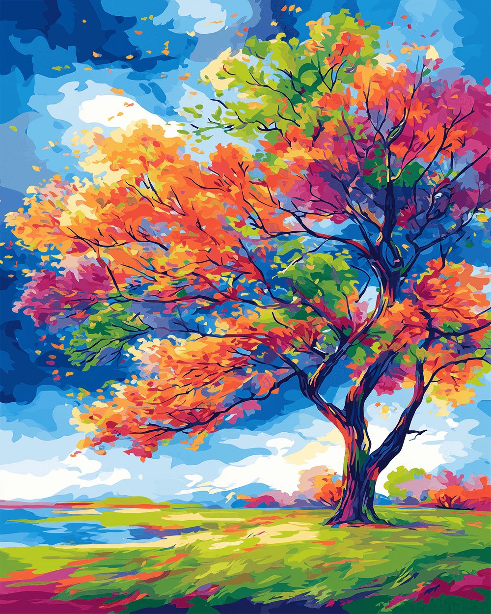 Vibrant rainbow foliage cross stitch kit for beginners