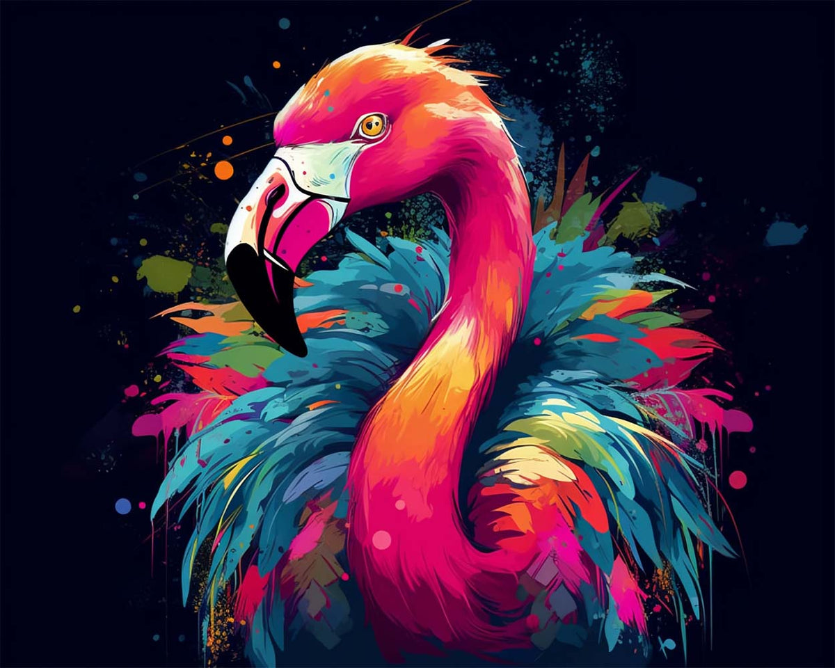 Vibrant splash flamingo cross stitch kit for beginners