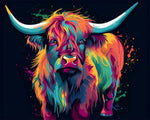 Vibrant splash highland cow cross stitch kit for beginners