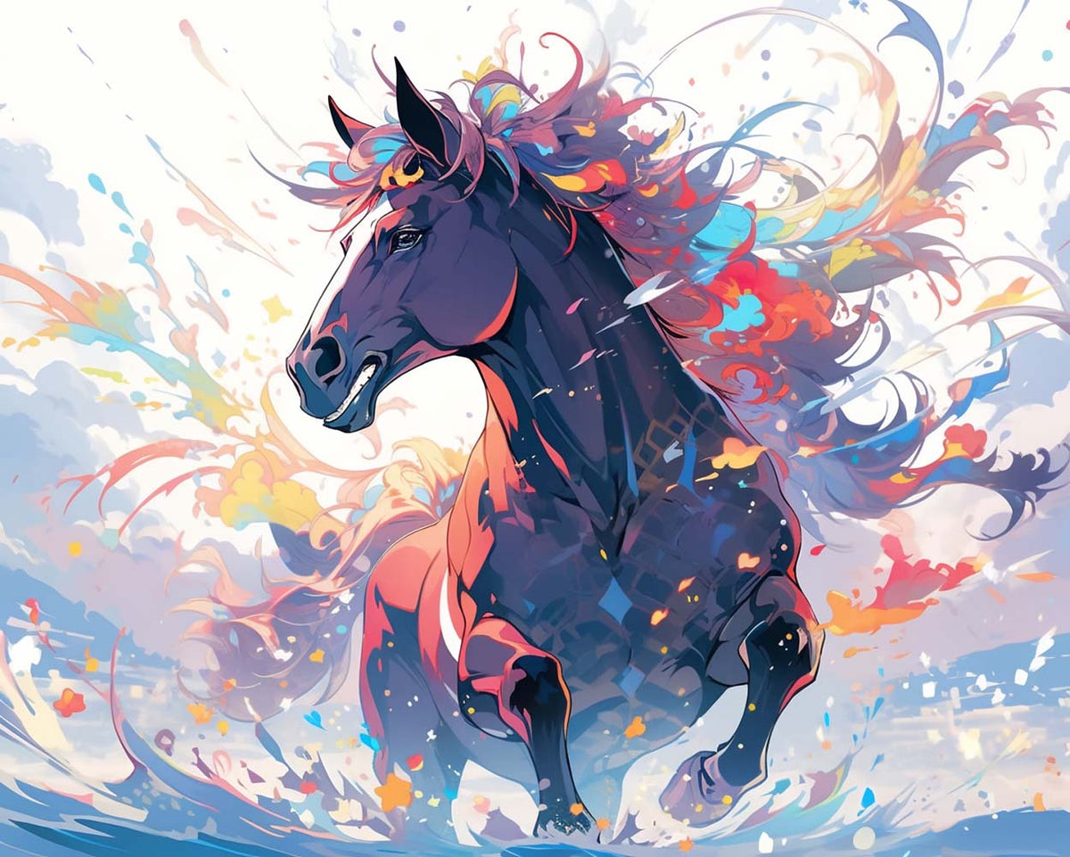 Vibrant splash horse cross stitch kit for beginners
