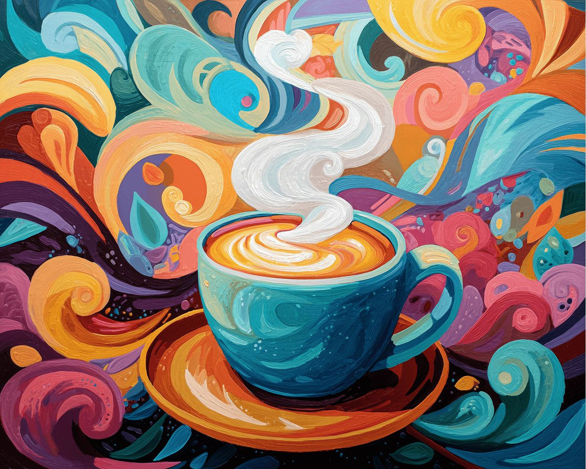 Vibrant swirl coffee painting cross stitch kit for beginners
