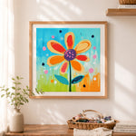 Finished vibrant textured daisy art cross stitch artwork displayed as home decor
