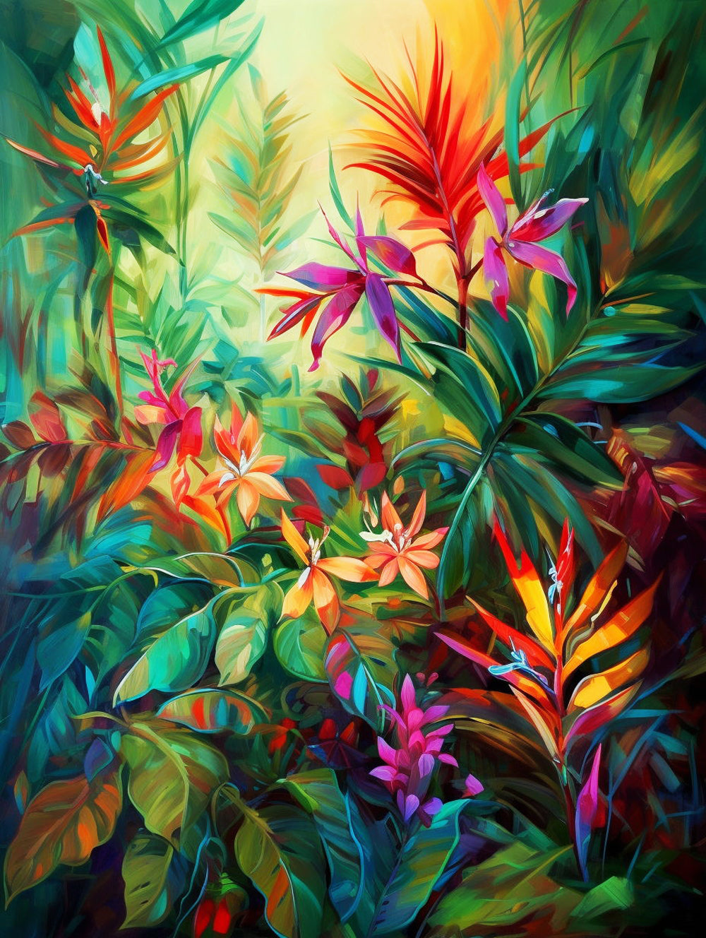Vibrant tropical jungle foliage cross stitch kit for beginners
