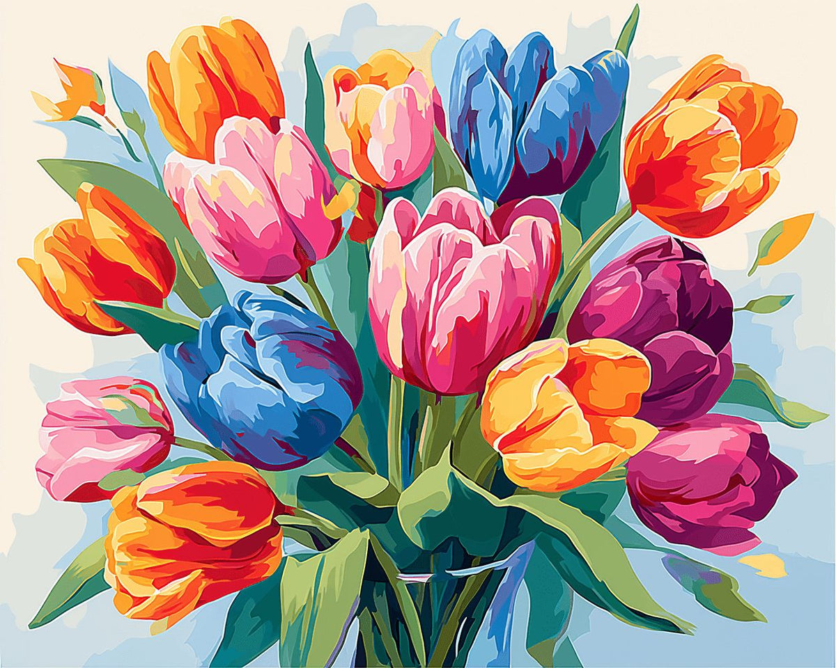 Vibrant tulip bouquet cross stitch kit for beginners