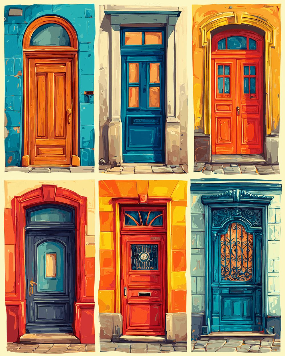 Vibrant vintage door collection cross stitch kit for beginners