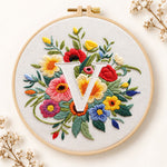 Vibrant wildflowers and letter v embroidery kit